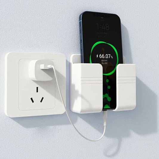 Convenient Wall Mounted Mobile Holder with Adhesive Strips & Charging Holder