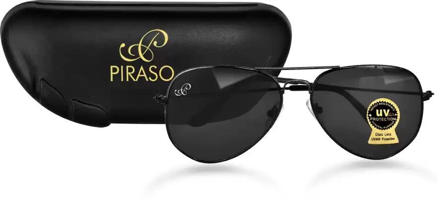 PIRASO UV Protection Aviator Sunglasses - Black | Unisex Stylish Eyewear