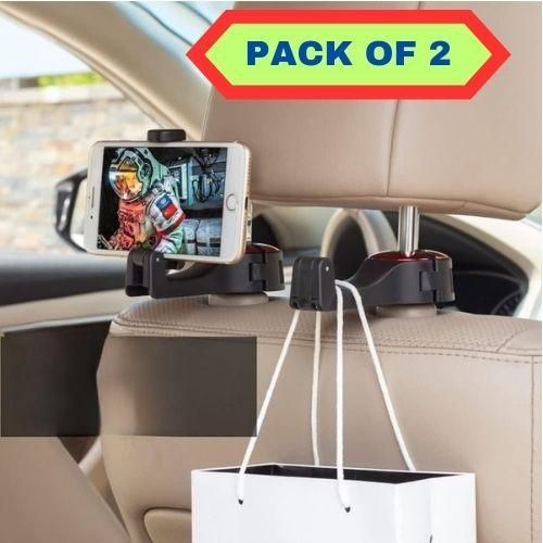 Convenient Car Seat Back Hooks with Phone Holder - Pack of 2