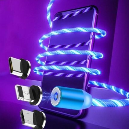 Flowing Light Magnetic Charging Cable - 3-in-1 Fast Charge for iPhone, Android, Type-C